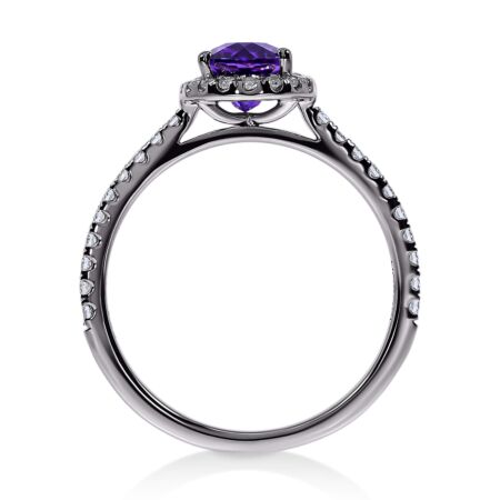 DULCI Halo-Ring aus Gold, Ovaler Lila Amethyst 0,85 ct mit Akzent-Diamanten