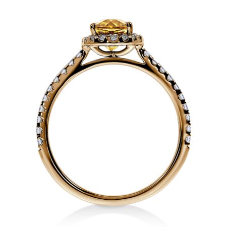 DULCI Halo-Ring aus Gold, Ovaler Goldgelber Citrin 0,85 ct mit Akzent-Diamanten