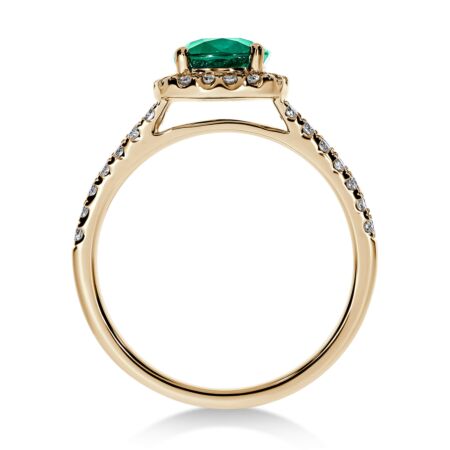 AMBIO Halo-Ring aus Gold, Kissen-Smaragd 1,00 ct mit Akzent-Diamanten