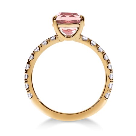 REGALIS Solitärring aus Gold, Kissenförmiger Peach Morganit 1,26 ct mit Akzent-Diamanten