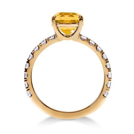 REGALIS Solitärring aus Gold, Goldgelber Kissen-Citrin 1,48 ct, mit Akzent-Diamanten