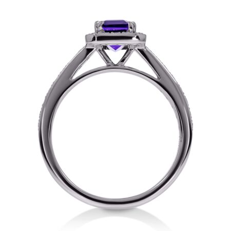 GRANDESSA Halo-Ring aus Gold, Lila Amethyst im Smaragdschliff 1,15 ct mit Akzent-Diamanten