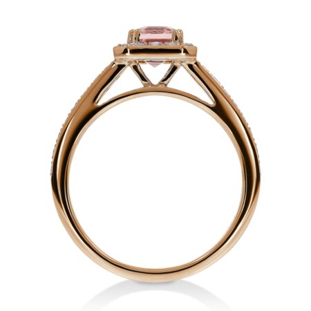 GRANDESSA Halo-Ring aus Gold, Peach Morganit im Smaragdschliff 0,85 ct mit Akzent-Diamanten